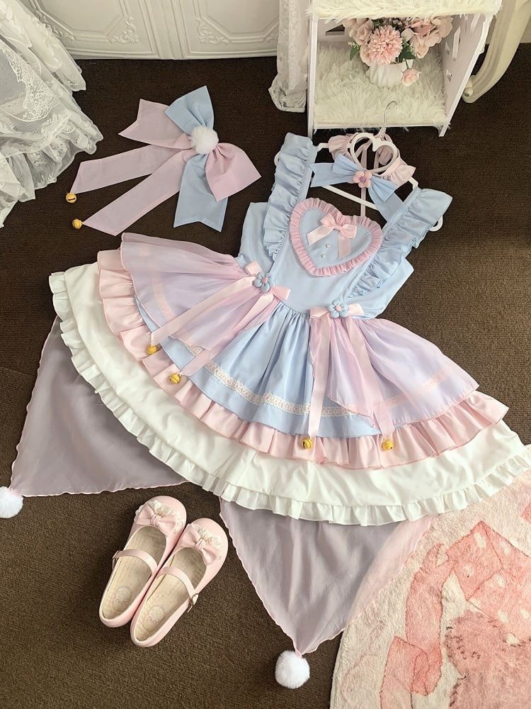 Sky Blue Layered Frill JSK with Bow and Heart Motifs - Miss Han | CoyBunny