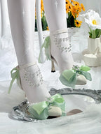 Emerald Pointed Lolita Heels with Lace Ankle Strap - Miaomiao Just for You | CoyBunny