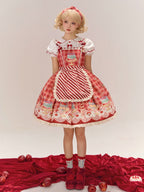 Red Gingham Print Cherry and Dessert Sweet Lolita Jumper Skirt | CoyBunny