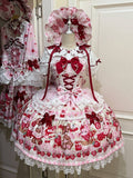 Pink Sweet Lolita JSK Dress with Bunny & Teddy Print, Lace & Bows - Miss Han | CoyBunny
