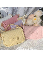 Light Pink Crossbody Lolita Bag with Diamond Pattern and Bows - Seraphim | CoyBunny
