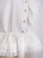 White Single-Sided Ruffles Elegant Lolita Blouse with Drawstring Belt | CoyBunny