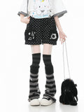 Black Polka Dot Shorts with Kitty & Music Embroidery - Languid Park | CoyBunny