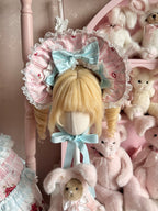 Pink Blue Cherry Print Sweet Lolita Bonnet with Lace - Strawberry Fantasy | CoyBunny
