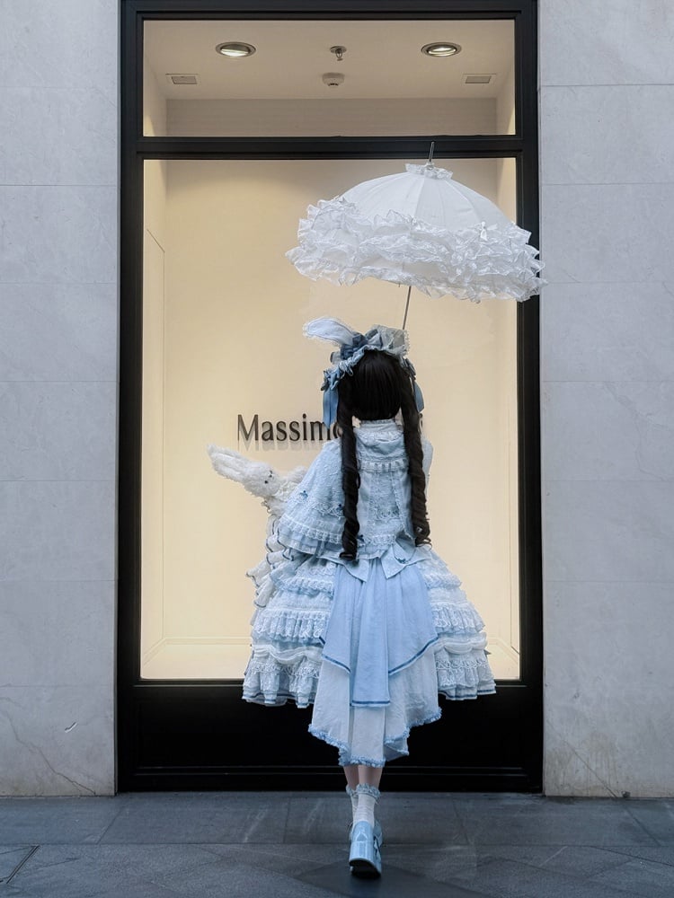 Blue Bunny Ears Lolita Jacquard Ruffled Cape - Starry Messenger | CoyBunny