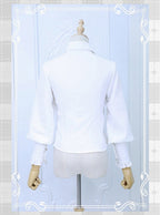 White Long Sleeve Flounce Hem Elegant Lolita Blouse with Puff Sleeves | CoyBunny