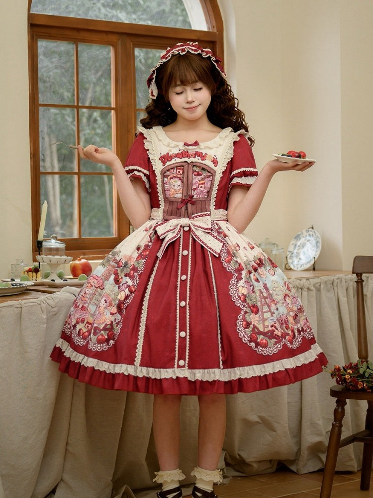 Sweetheart Puff-Sleeve Fruit Print Lolita Dress - Honey Machine | CoyBunny