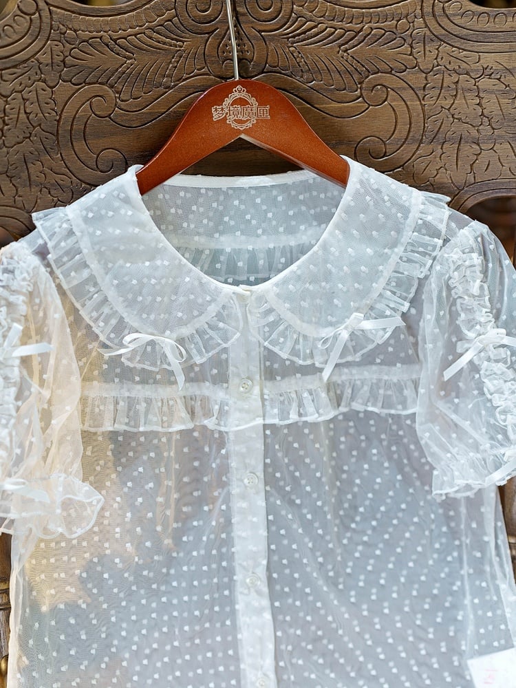 White Peter Pan Collar Polka Dot Sheer Tulle Top - Dream Magic Box | CoyBunny