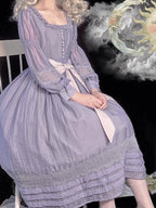Purple Square Neck Classic Lolita Long Sleeve OP | CoyBunny