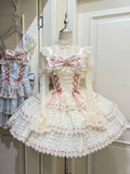 Apricot Lace-up Lolita JSK Dress with Bead Chain Bow - Miss Han | CoyBunny