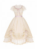 Beige Rosette Jacquard OP Dress with Ruffles - With PUJI | CoyBunny