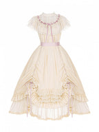 Beige Rosette Jacquard OP Dress with Ruffles - With PUJI | CoyBunny