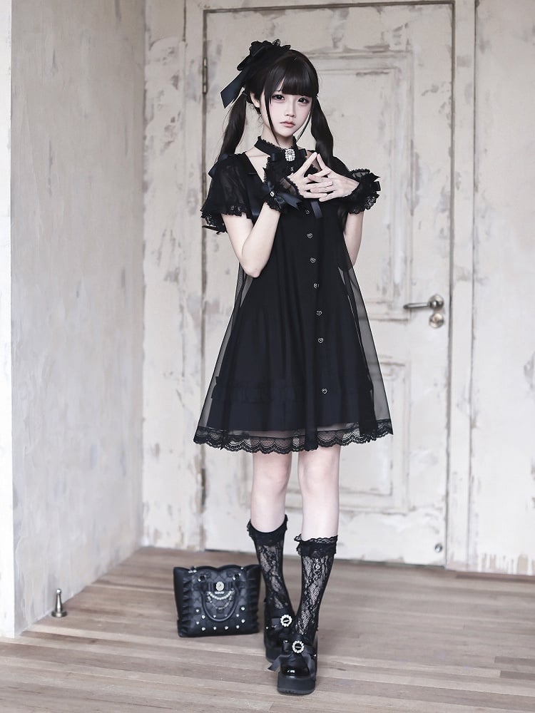 Gothic Halter Dress with Lace and Bow Details - Ekomi | CoyBunny
