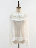 White Ruffle Neckline Sheer Long Sleeves Blouse | CoyBunny