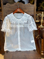 White Peter Pan Collar Polka Dot Sheer Tulle Top - Dream Magic Box | CoyBunny