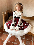 Red Plaid Pattern Winter Bunny Theme Christmas Lolita Dress Plush Neckline and Hemline | CoyBunny