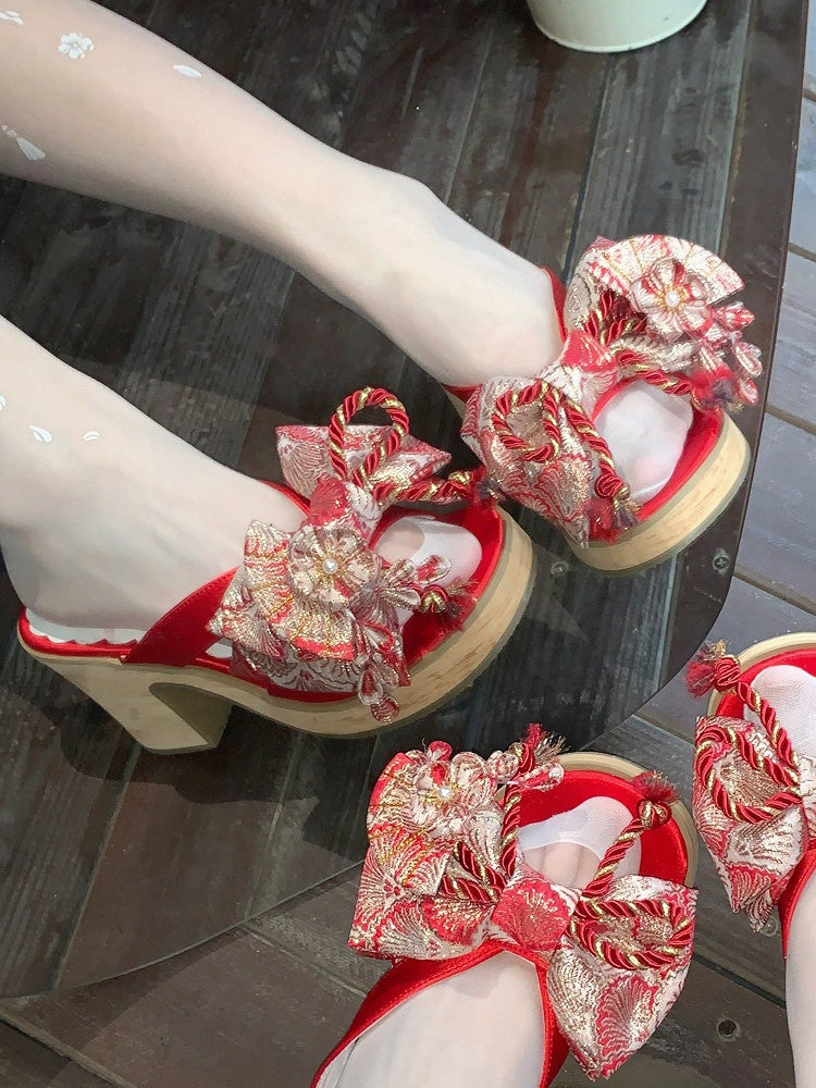 Red 8cm Heel Clogs with Floral Details - Aimee | CoyBunny