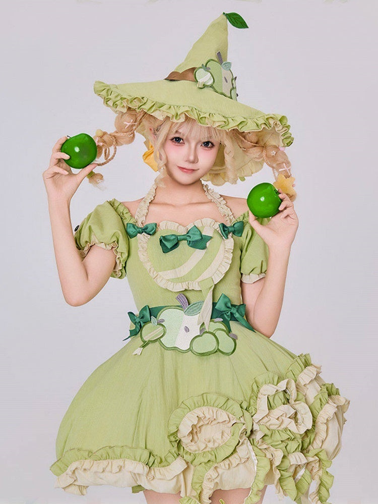 Green Ruffled Sweet Lolita Fluffy OP Dress Full Set | CoyBunny