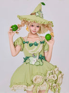 Red/Green Apple Lolita Witch Hat with Ruffled Trim | CoyBunny