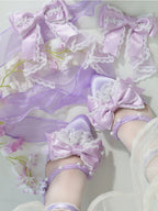 Purple Satin Bowknot & Flower Detail Lolita Shoes - Wind Bell Island | CoyBunny