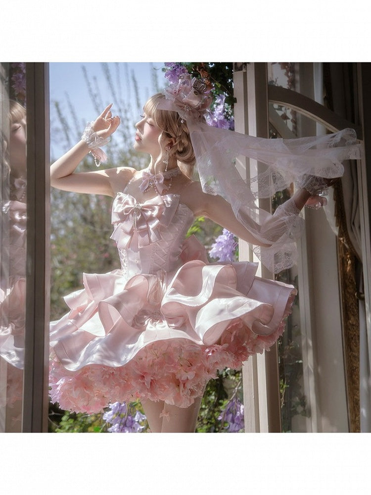 Pink Floral Fantasy Lolita Petticoat with 3D Flowers - Reverie Covenant | CoyBunny