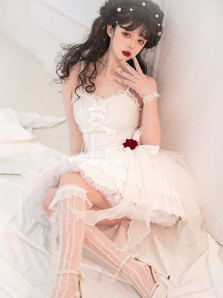 Charming Sweetheart Jumper Skirt with Rosette Accent - Unknown Star | CoyBunny