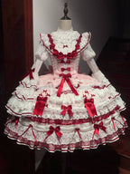 White Ruffled Neck Lolita Tiered Bell Sleeves Blouse Red Bows - Starry Messenger | CoyBunny