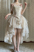 Champagne Lace-up Corset Top + High-low Layered Lolita Skirt (S-XL) | CoyBunny