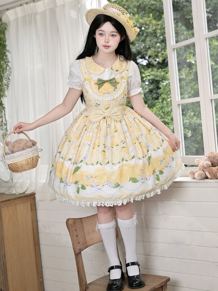 Chick Yellow Print Lemon Dress and Sweet Lolita High-Waisted Gingham - Miss Point | CoyBunny