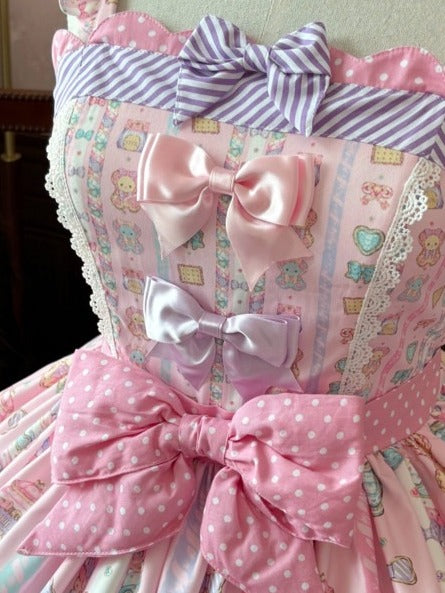 Blush Lace Bow JSK with Bear Motif and Sweet Details - Sweet Dream Shop | CoyBunny