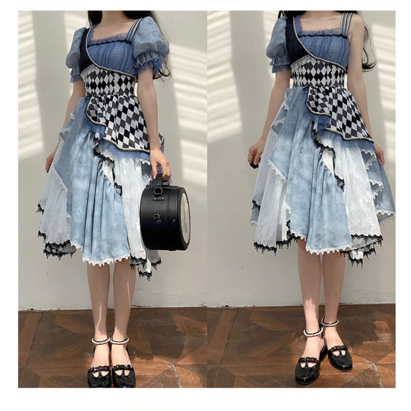 Alice in Wonderland Blue Checkerboard Sweet Lolita Dress | CoyBunny