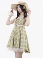 Green Plaid Halter Dress - PINK SAVIOR | CoyBunny