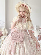 Light Pink Crossbody Lolita Bag with Diamond Pattern and Bows - Seraphim | CoyBunny