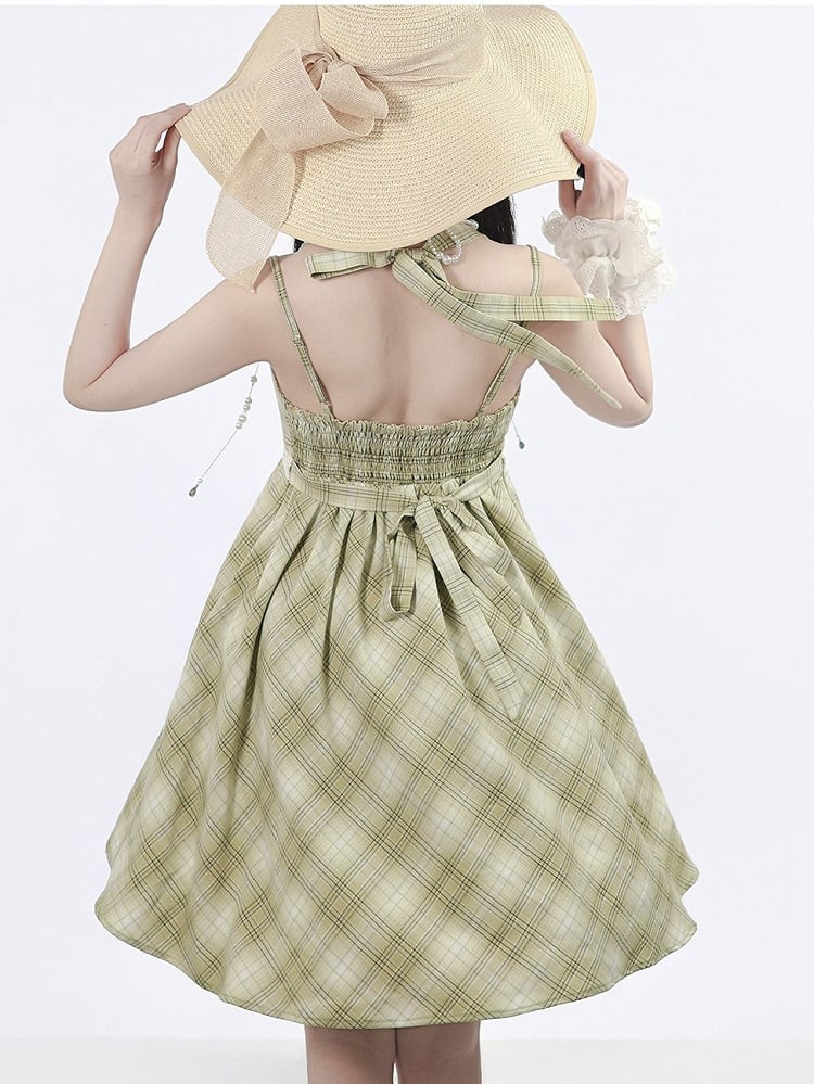 Green Plaid Halter Dress - PINK SAVIOR | CoyBunny