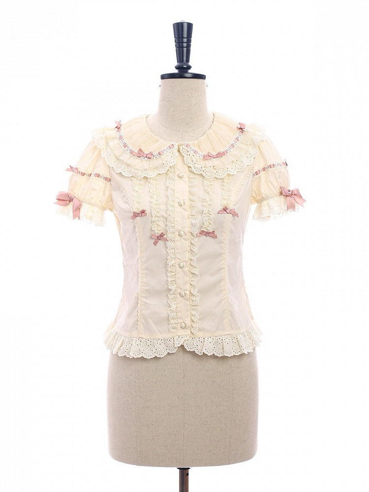 Beige Peter Pan Collar Blouse with Bow & Detachable Sleeves, Sweet Lolita - Alice Girl | CoyBunny