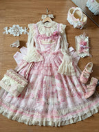 Pink Deer & Floral Print Flutter Sleeves Sweet Lolita JSK Dress with Overlay - Honey Machine | CoyBunny