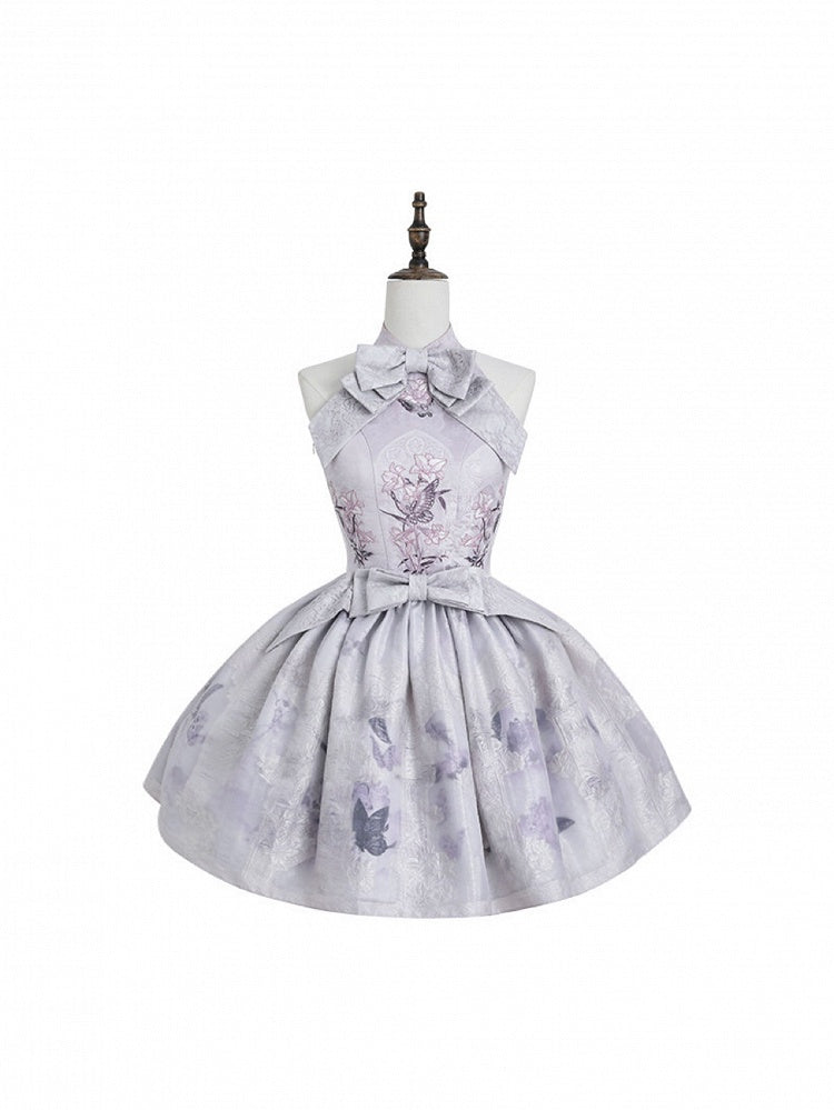 Oriental Lilac Halter Bow Floral JSK Outfit - Yimu Walnut | CoyBunny