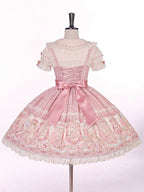 Sweet Pink Doll-Themed Lolita JSK with Bow Accents and Toy Bed Print - Alice Girl | CoyBunny