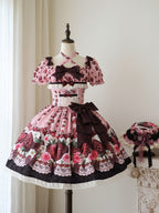 Pink Square Neck Puff Sleeve Strawberry Lolita OP | CoyBunny
