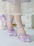 Purple Satin Bowknot & Flower Detail Lolita Shoes - Wind Bell Island | CoyBunny