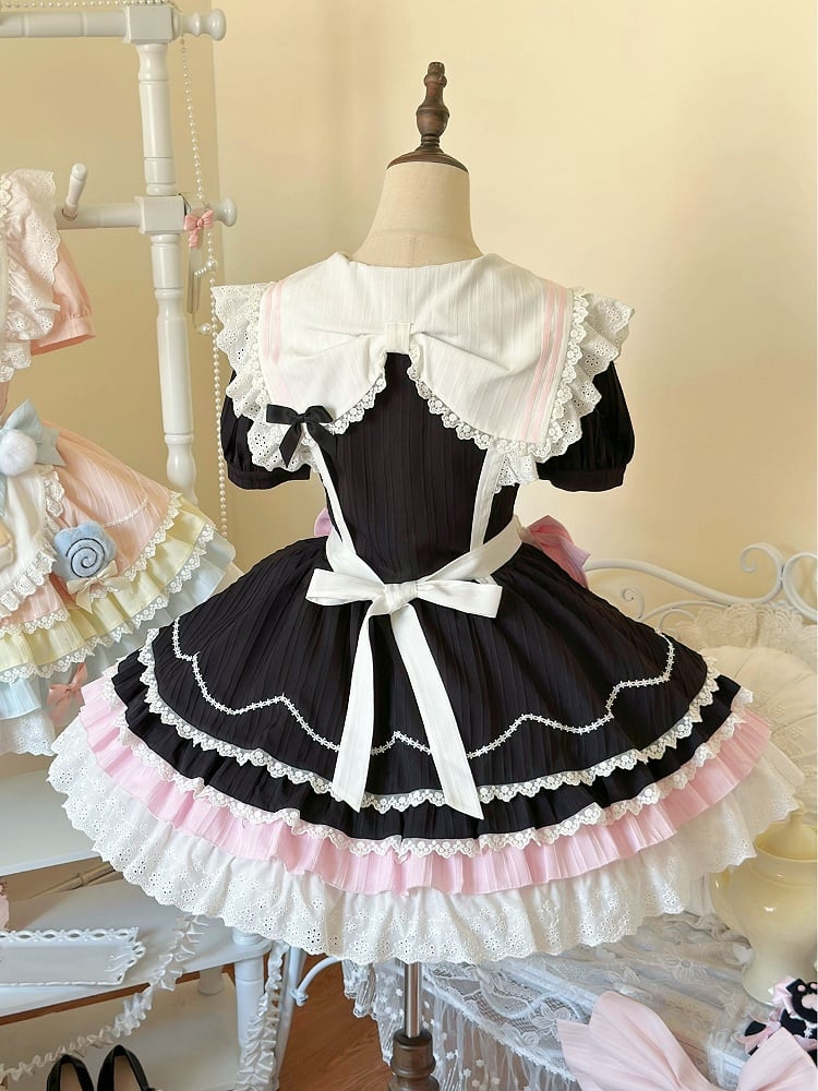 Black & Pink Kitty Maid Lolita Dress ¨C Sailor Collar Heart Apron Sweet JSK | For You | CoyBunny