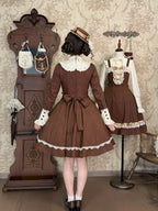 Brown Lace OP Dress with Detachable Bow - iris de nuit | CoyBunny