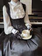 Black Satin Basque Waist Under Bust Classic Lolita JSK - Alice in Wonderland Lolita | CoyBunny