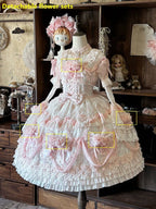 Rose Hanayome Lolita Hime Gown with Detachable Sleeves, Flower Bows and Pearl Chains - sedef | CoyBunny