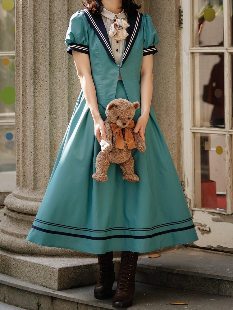 Turquoise Sailor Collar Elegant Lolita Dress - LilyVow | CoyBunny