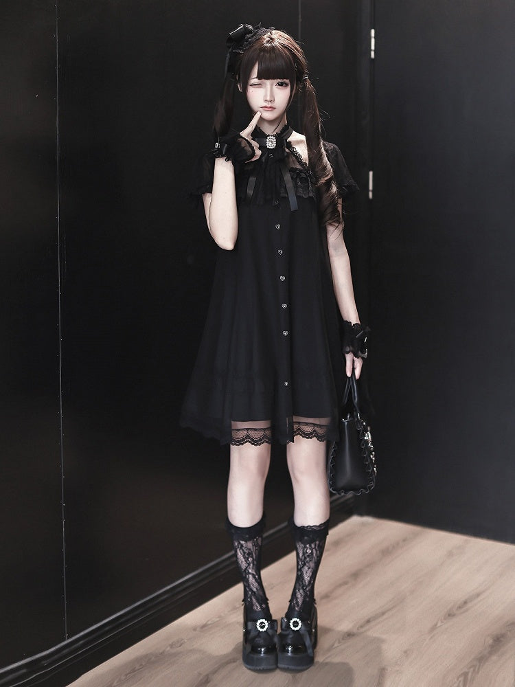 Gothic Halter Dress with Lace and Bow Details - Ekomi | CoyBunny