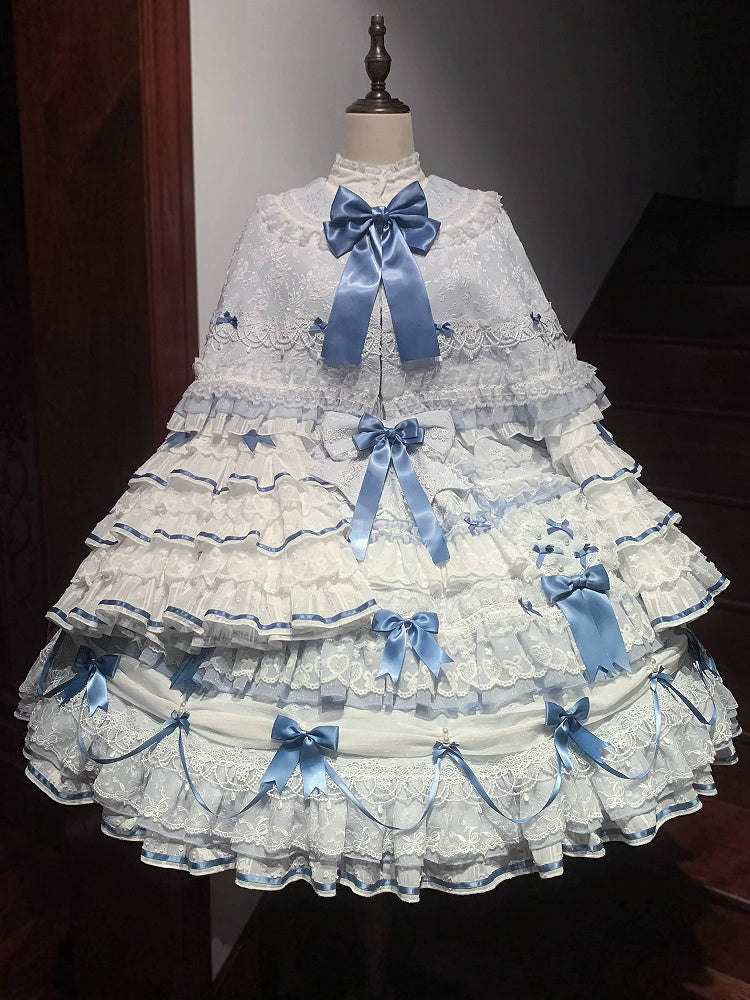 Blue Bunny Ears Lolita Jacquard Ruffled Cape - Starry Messenger | CoyBunny