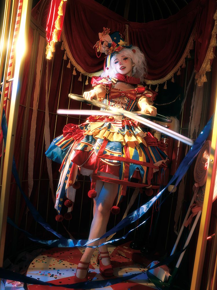 Red and blue bunny circus Sweet Lolita JSK dress ¨C embroidered detail