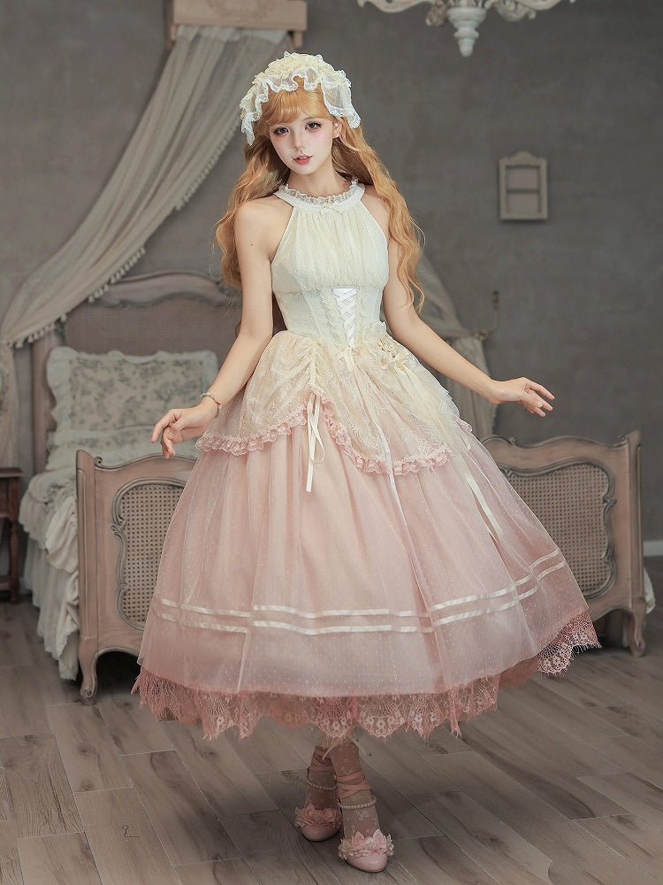 Pink Classic Gradient Lolita JSK Dress with Hairband and Clip - With PUJI | CoyBunny