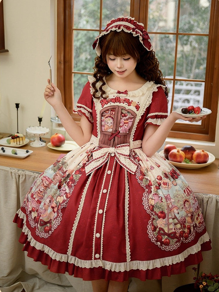 Sweetheart Puff-Sleeve Fruit Print Lolita Dress - Honey Machine | CoyBunny